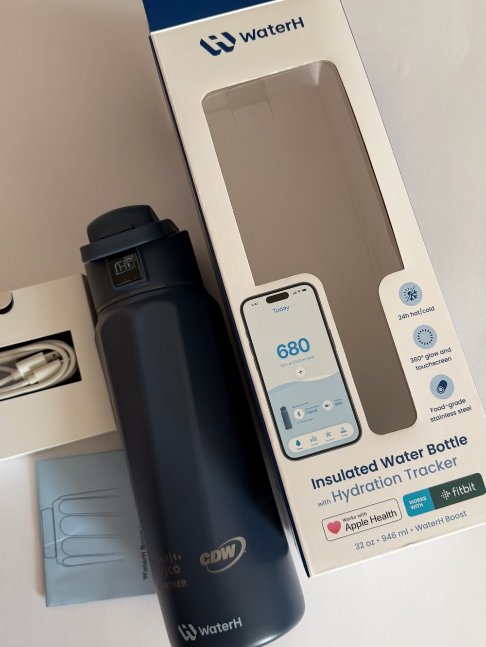 WaterH Insulated Hydration Tracker Bottle - Matte Black